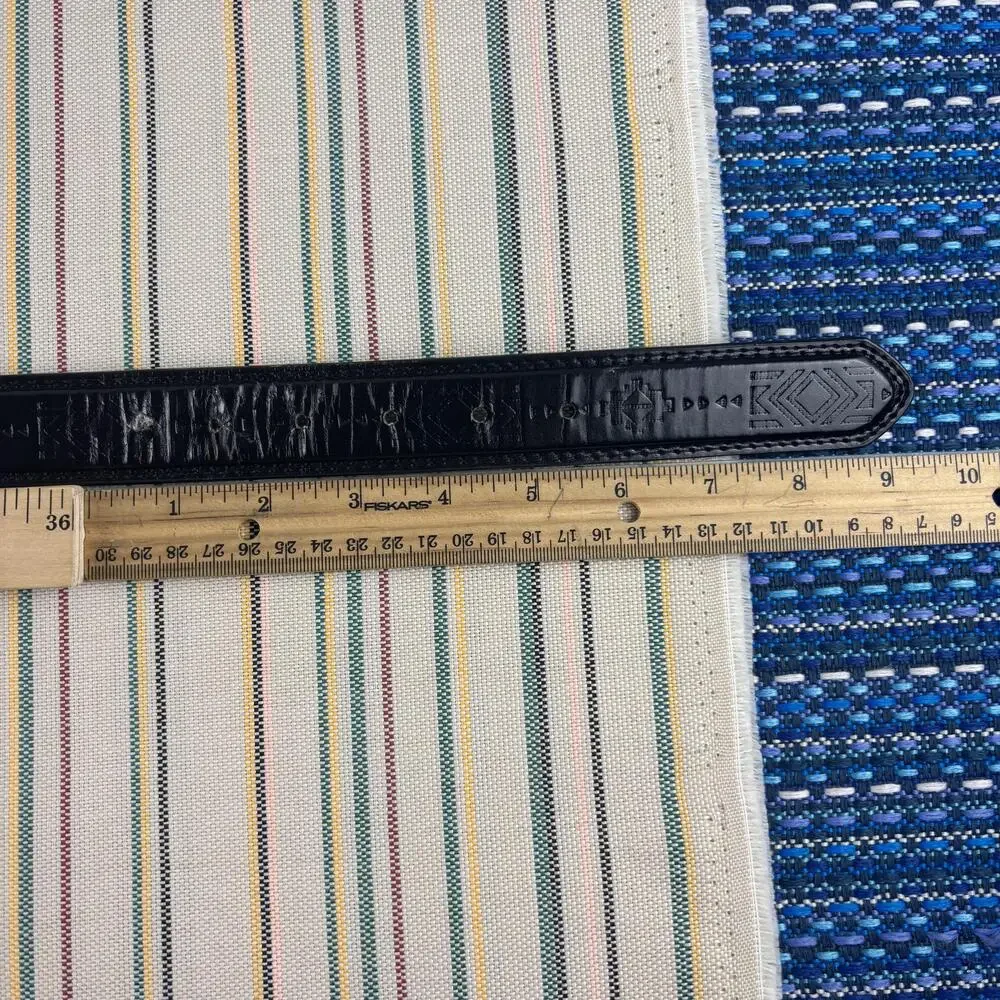Canyon Sky Belt Mens Medium Black Embossed Southwestern Tooled Silver Buckle
